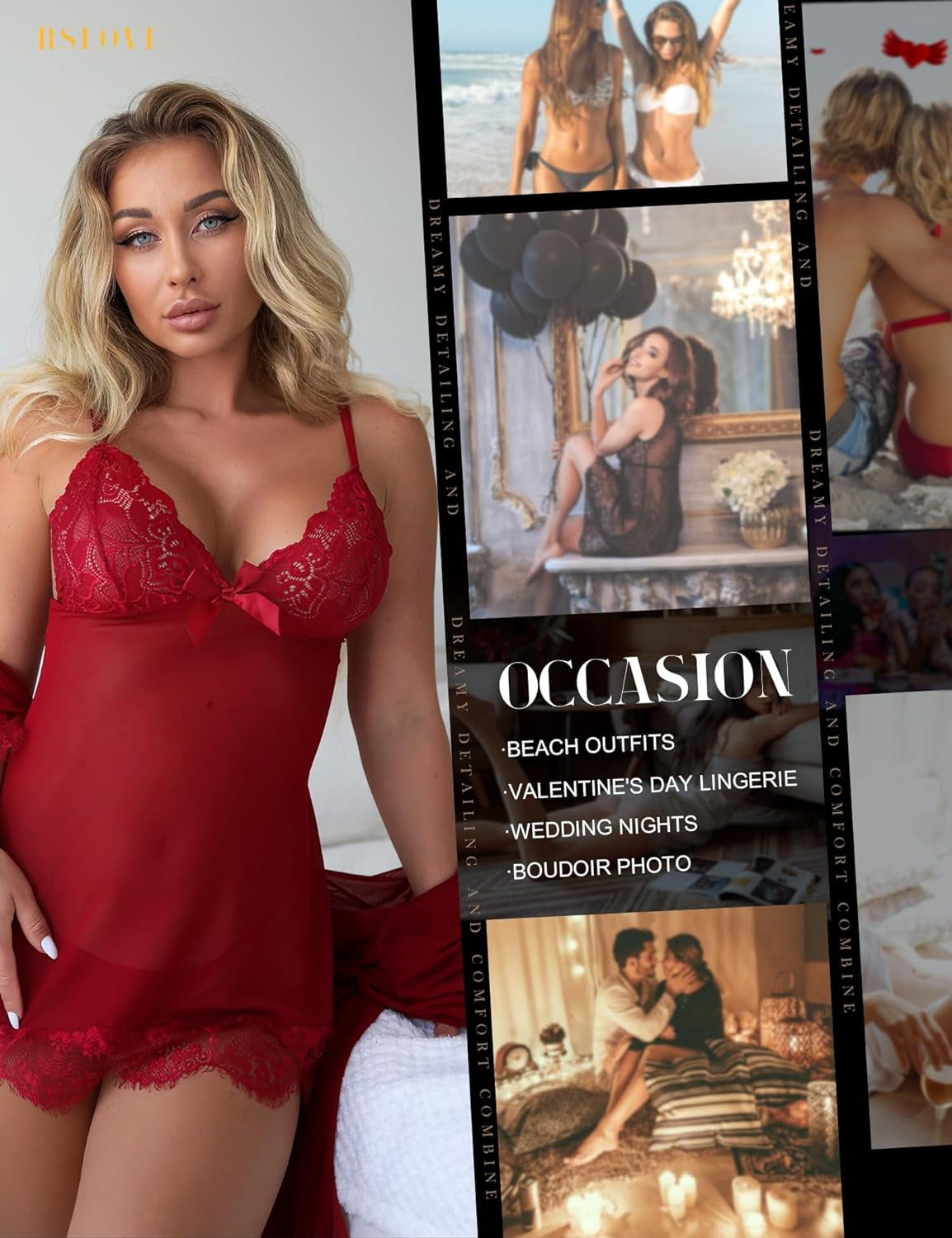 Sexy Lingerie for Women Lace Babydoll with Robe Nightdress Sleepwear
