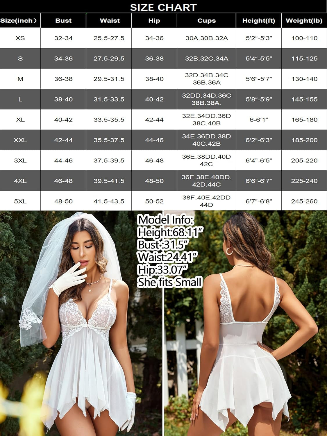 Women Lace Lingerie Front Closure Babydoll V Neck Nightwear Sexy Chemise Nightie