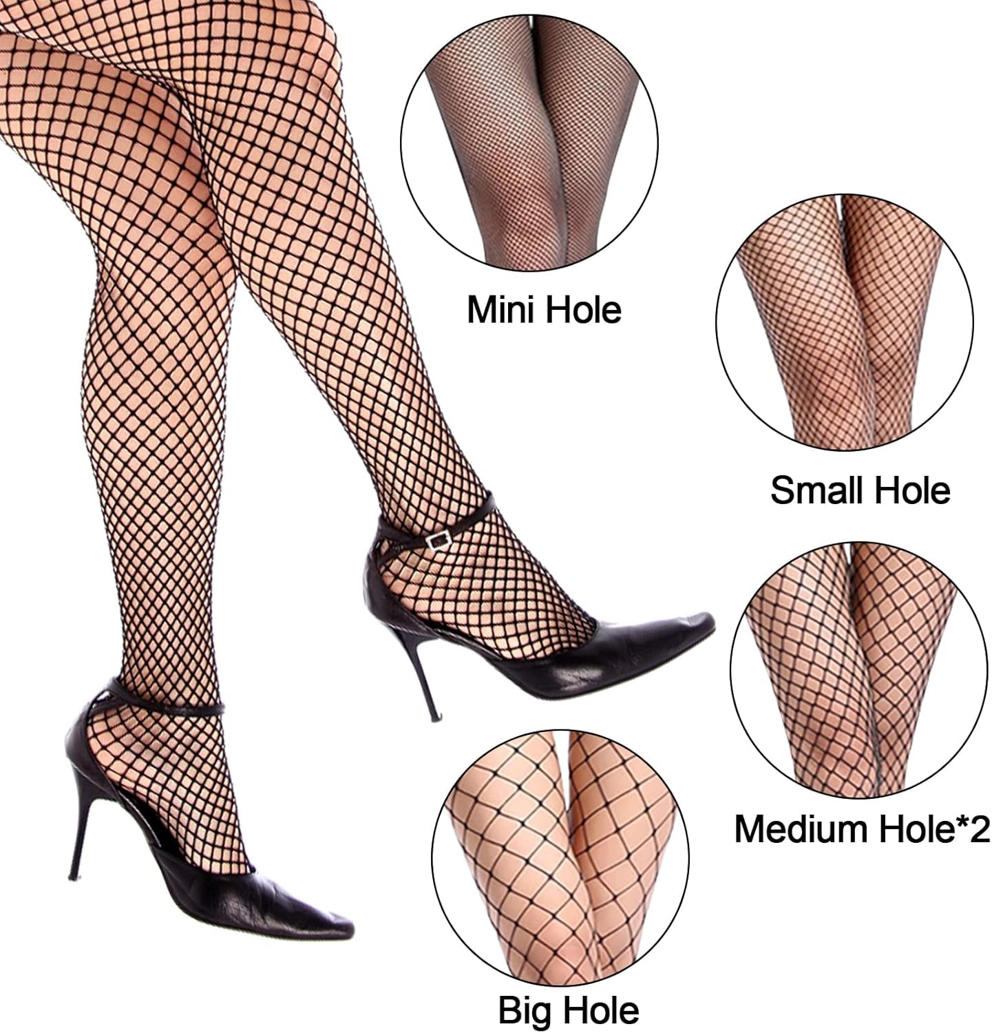 Women's Fishnet Stockings - Pack of 4-5 Pairs with Lace Mesh Pattern and Net Pantyhose