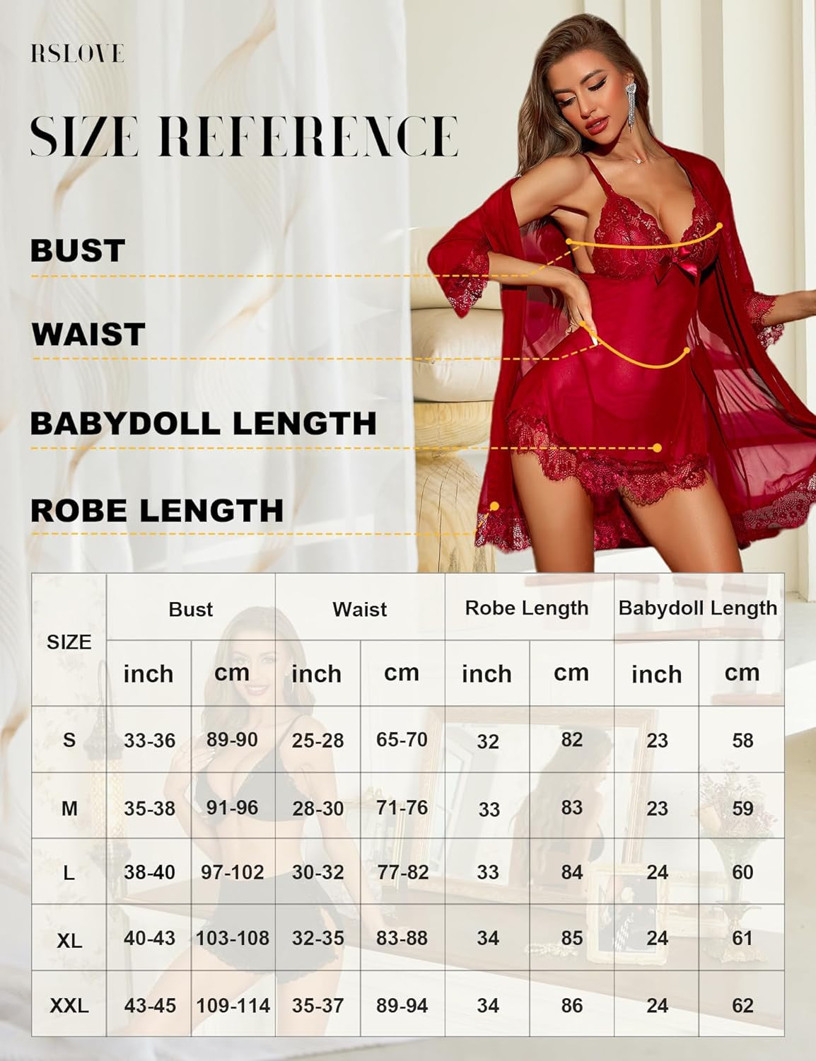 Sexy Lingerie for Women Lace Babydoll with Robe Nightdress Sleepwear