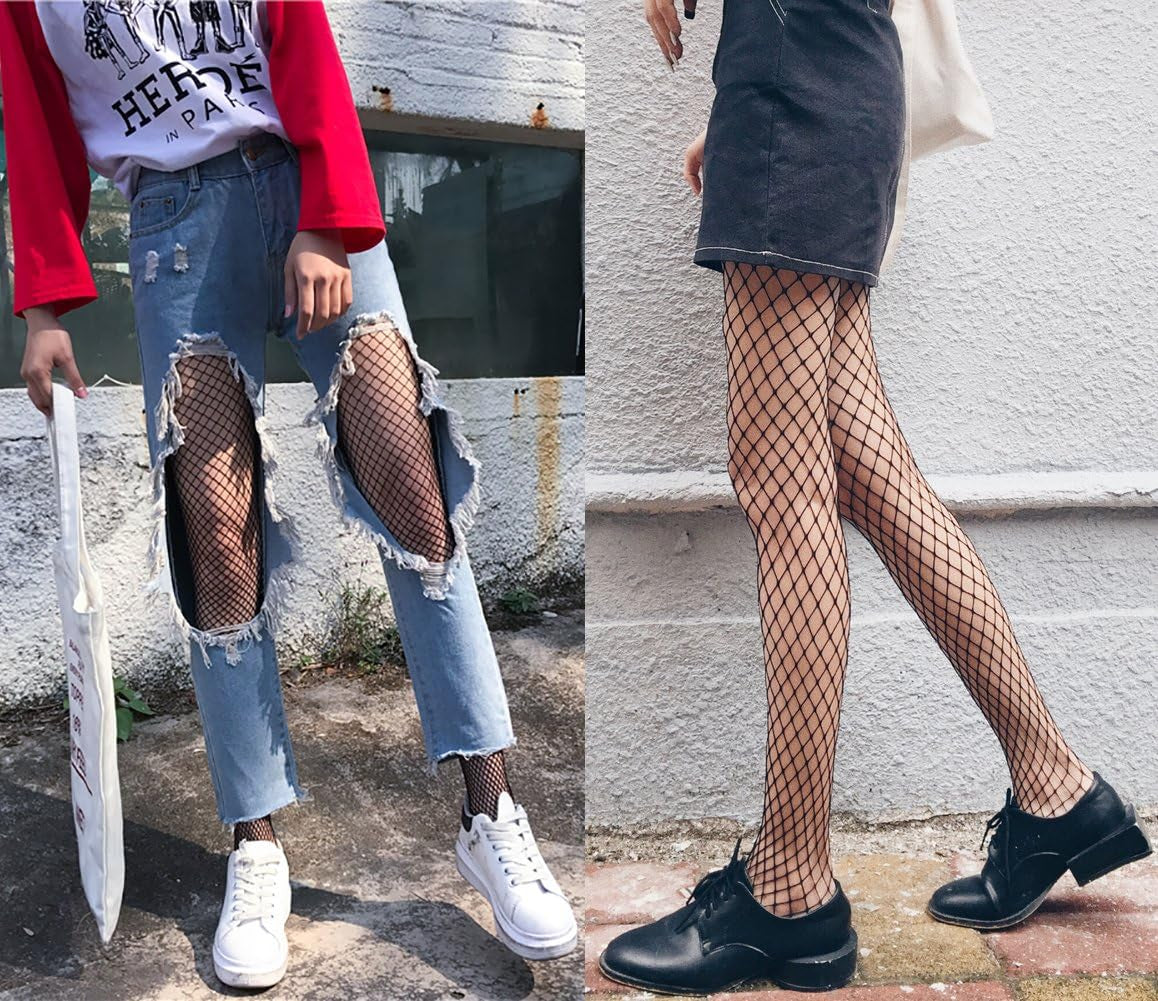 Women's Fishnet Stockings - Pack of 4-5 Pairs with Lace Mesh Pattern and Net Pantyhose