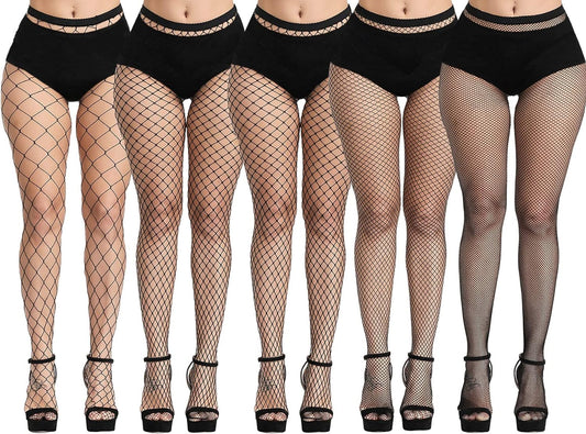Women's Fishnet Stockings - Pack of 4-5 Pairs with Lace Mesh Pattern and Net Pantyhose