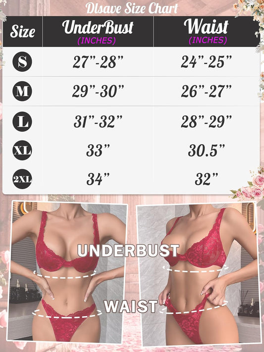 Women Sexy Lace Lingerie Set Floral Underwired Bra and Panty Sets 2 Piece